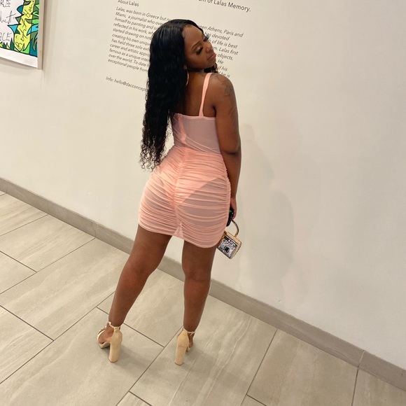 Baby Pink Body Con Mesh Dress - Picture 3 of 3